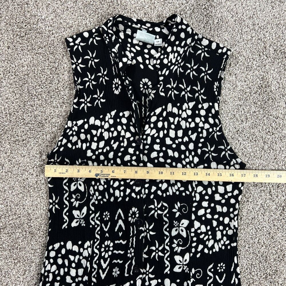 Buster N Bogi Dress 0X Black White Batik Button Front Sleeveless Flowy Floral - Picture 13 of 15
